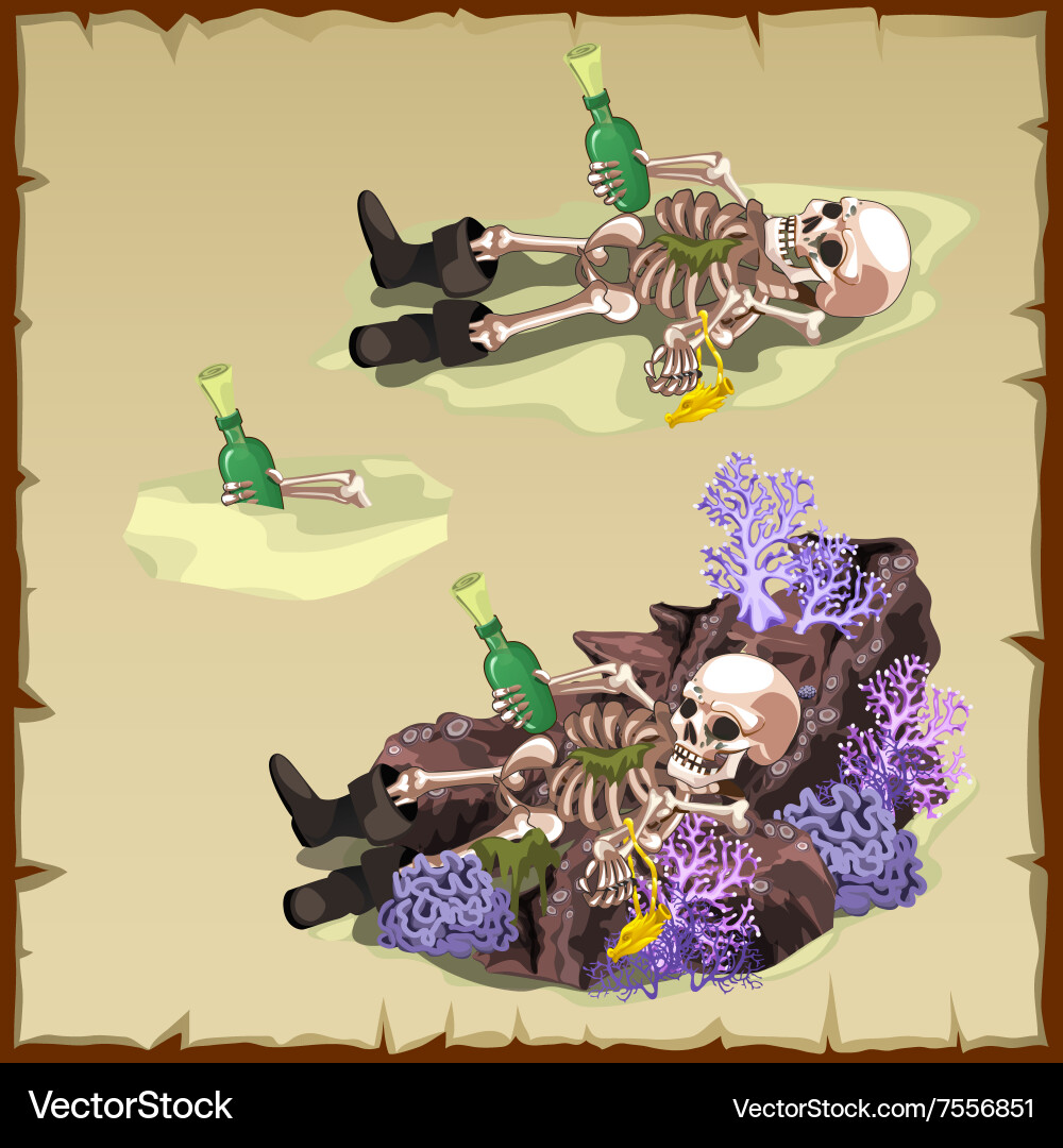Sunken Skeleton with Bottle Vector Image