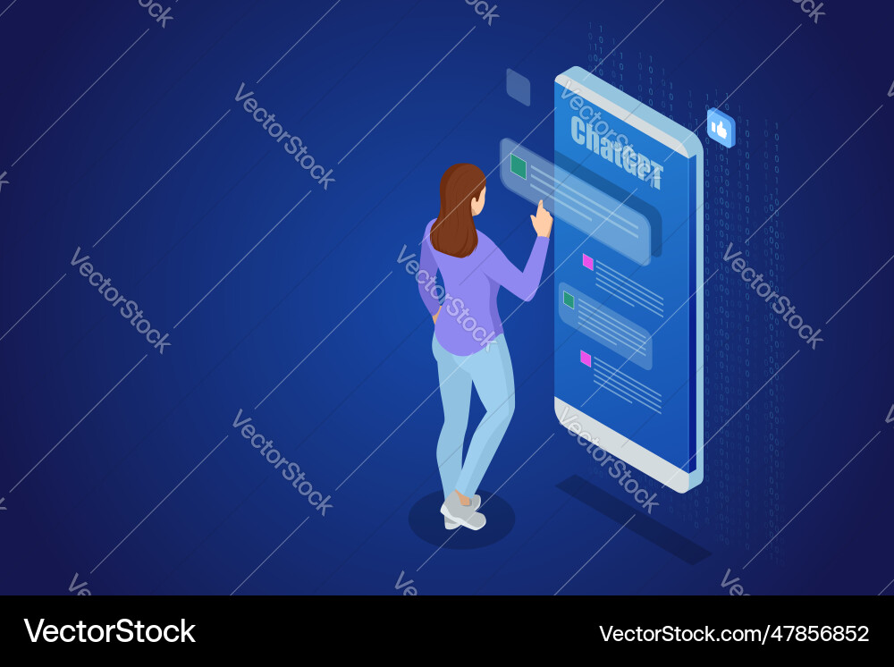AI Chatbot Concept - Isometric Vector Image