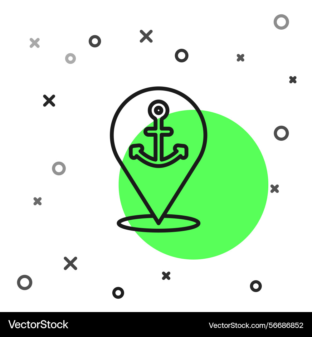 Black line map pointer with anchor icon isolated Black line map pointer with anchor icon isolated vector image
