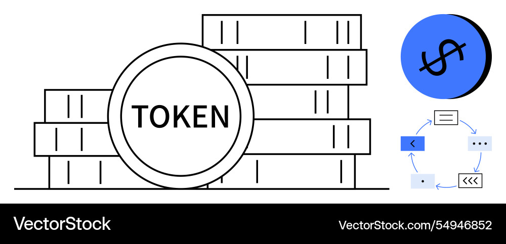 Digital tokens and blockchain exploring Digital tokens and blockchain exploring Vector Image