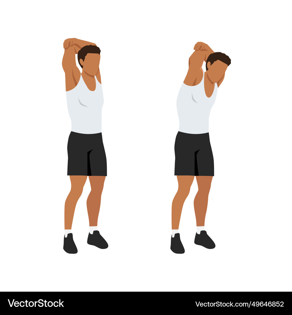 Man doing standing reach up back rotation stretch Man doing standing reach up back rotation stretch vector image