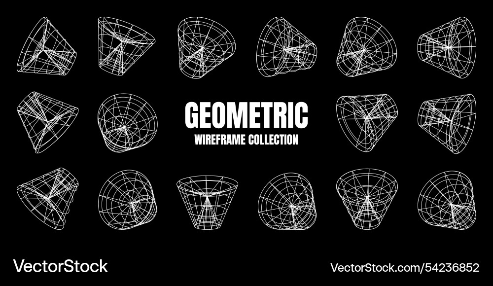 Wireframe lined shapes perspective mesh 3d grid Wireframe lined shapes perspective mesh 3d grid vector image