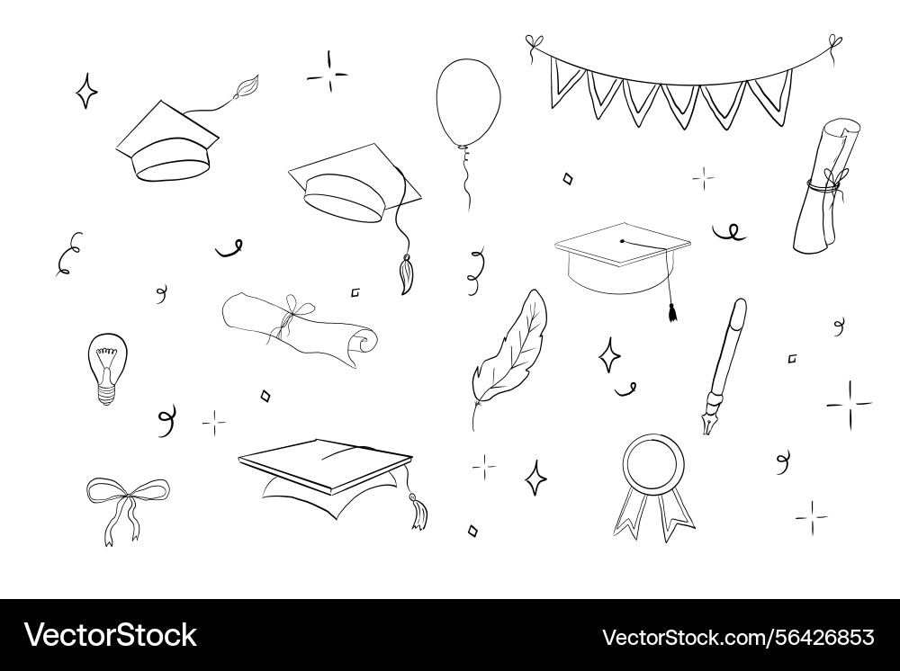 Graduation hat doodle line university cap Vector Image