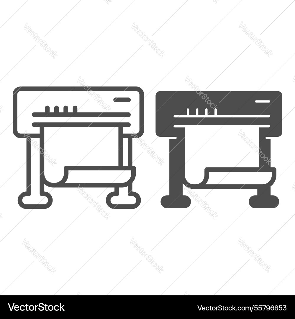 Inkjet plotter with paper line and solid icon Vector Image