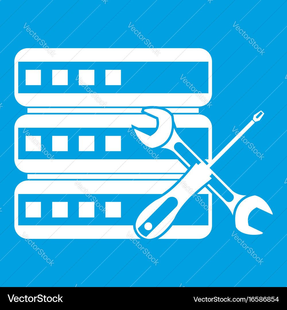 Database with screwdriver and spanner icon white Vector Image