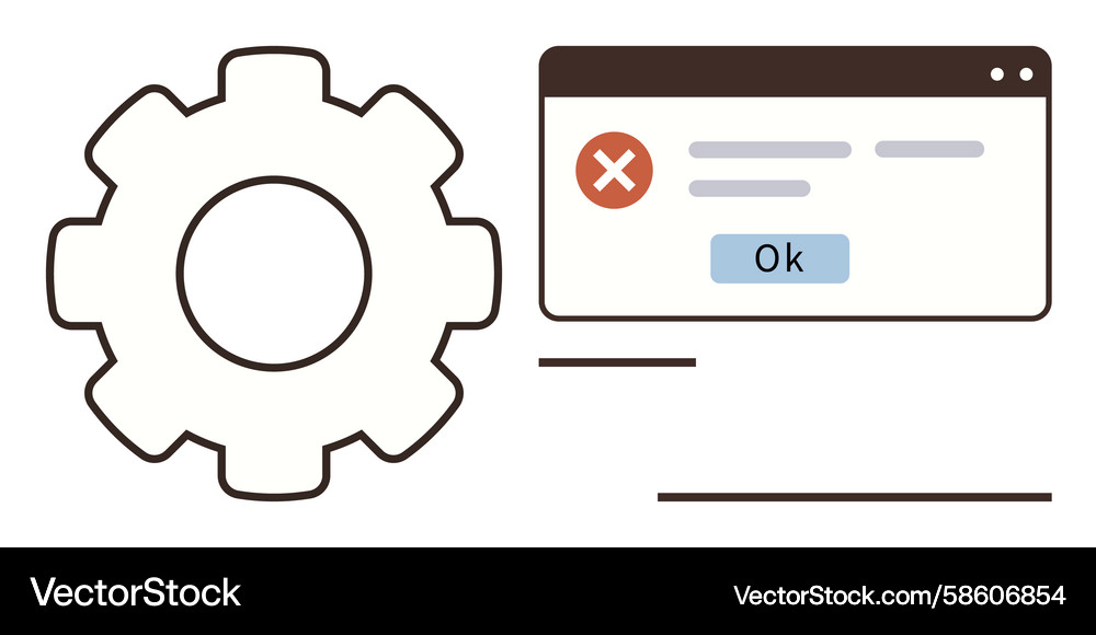 Error message on browser window with gear icon Error message on browser window with gear icon Vector Image