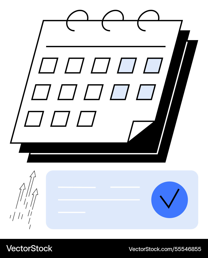 Calendar with spiral binding and checkmark Calendar with spiral binding and checkmark Vector Image