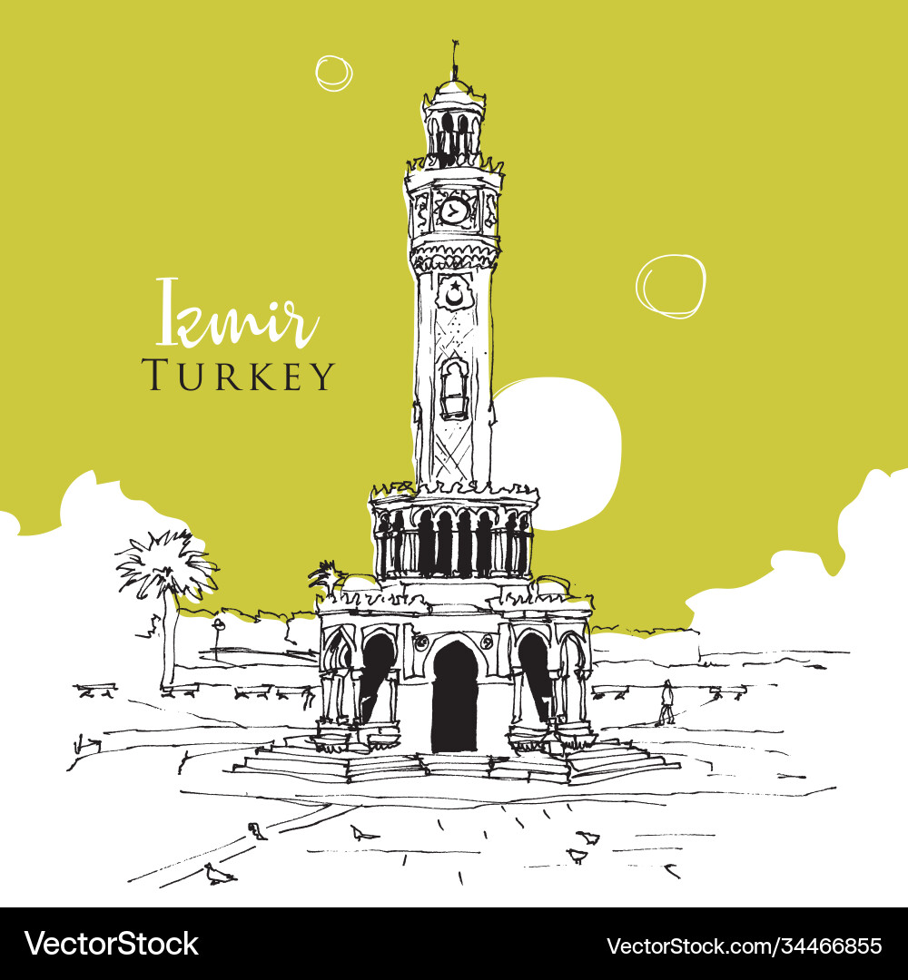 Drawing sketch clock tower at konak square Drawing sketch clock tower at konak square vector image