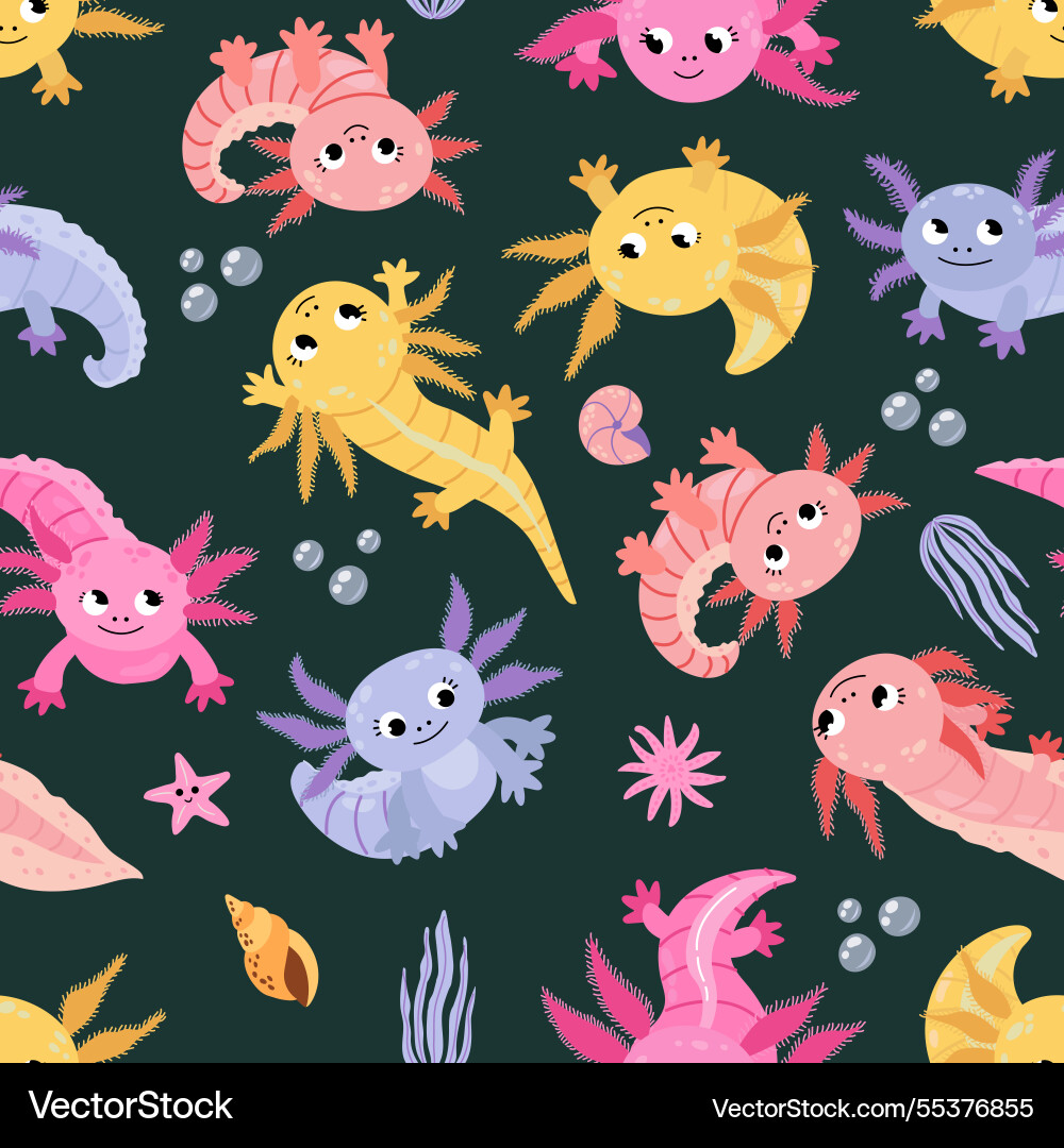 Seamless pattern with axolotl Vector Image