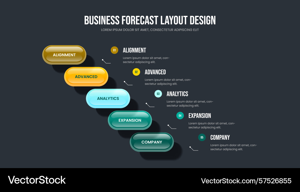 Visual development 5 element diagram slide Vector Image