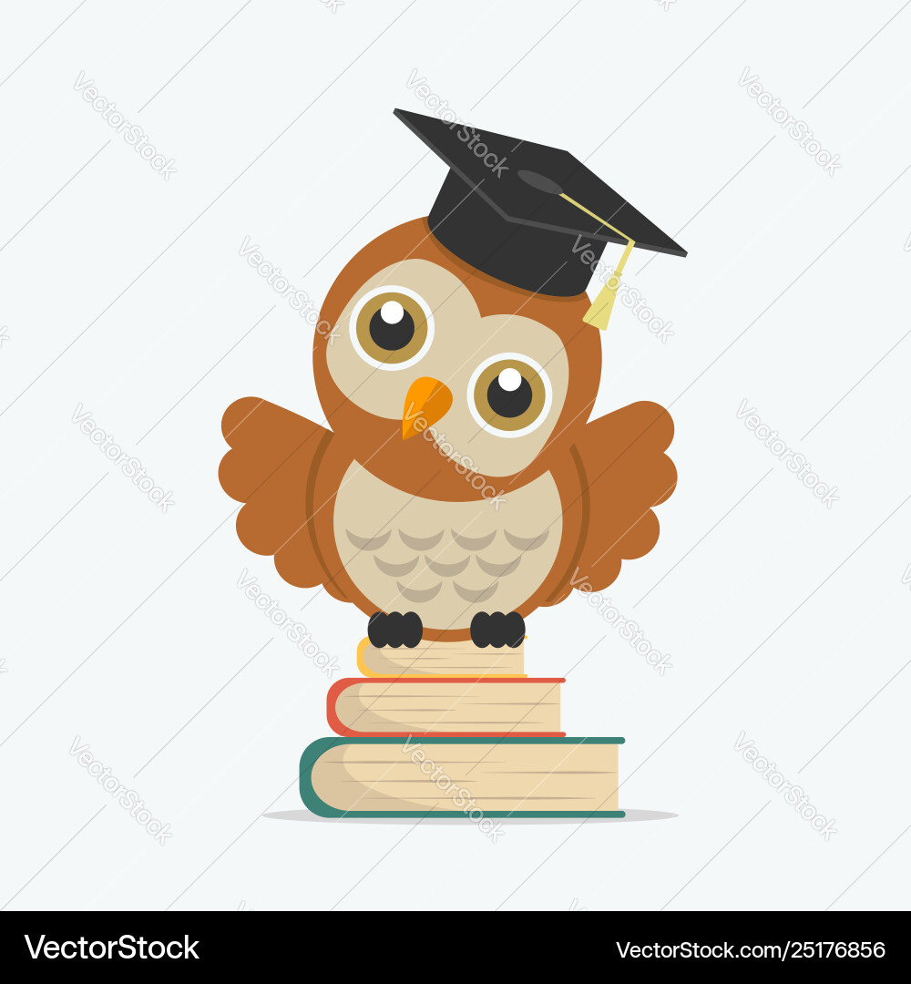 Cute owl with books and graduate cap vector image