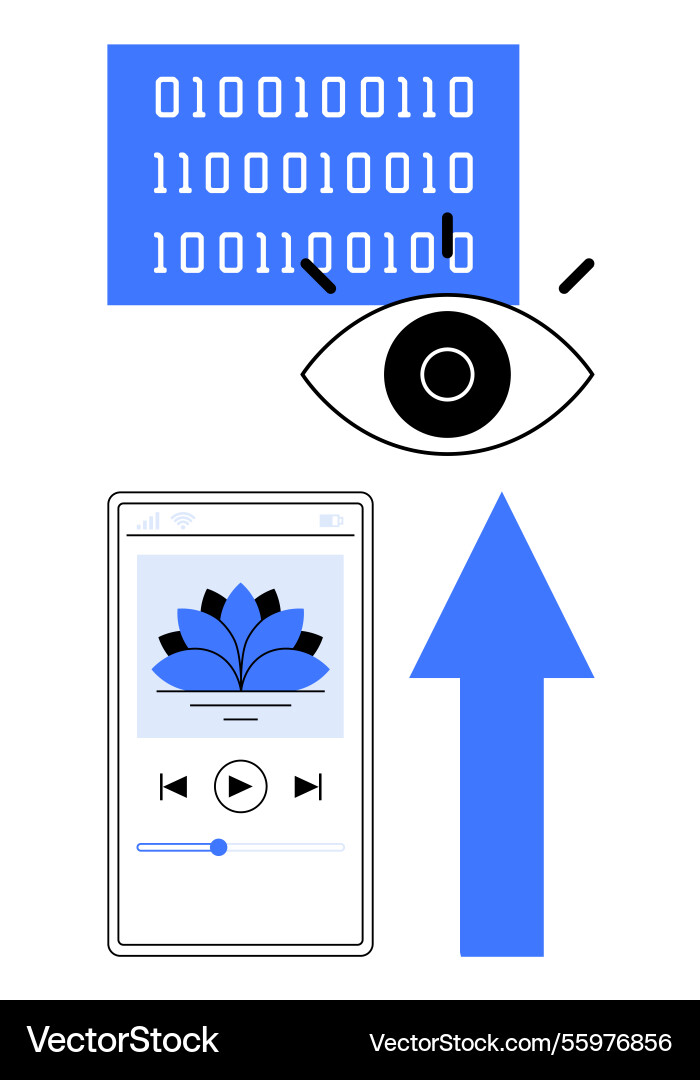 Eye observing binary data with media player Eye observing binary data with media player vector image