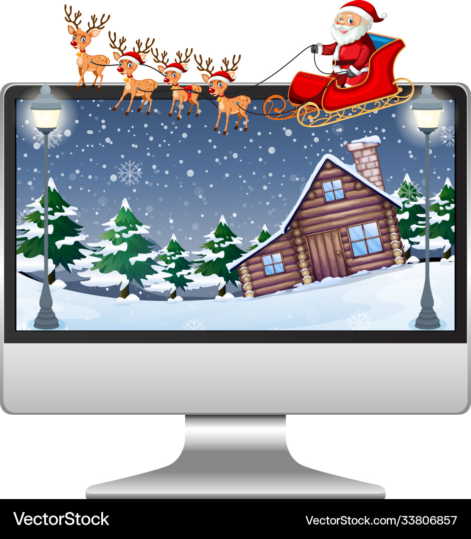 Computer with xmas theme desktop background Computer with xmas theme desktop background vector image