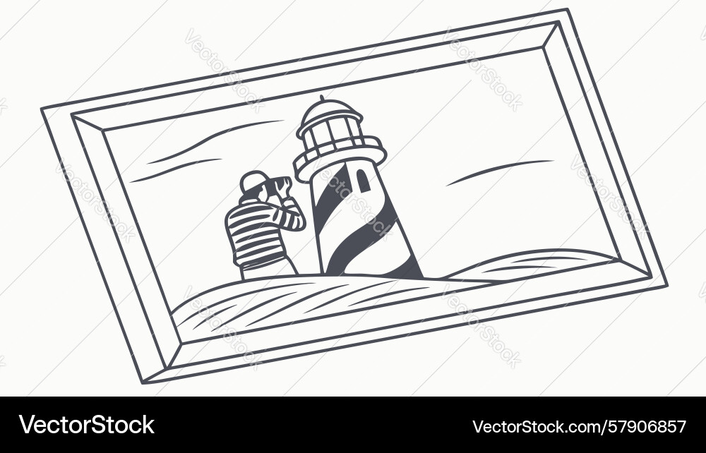 Lighthouse in frame with ocean scene design Vector Image
