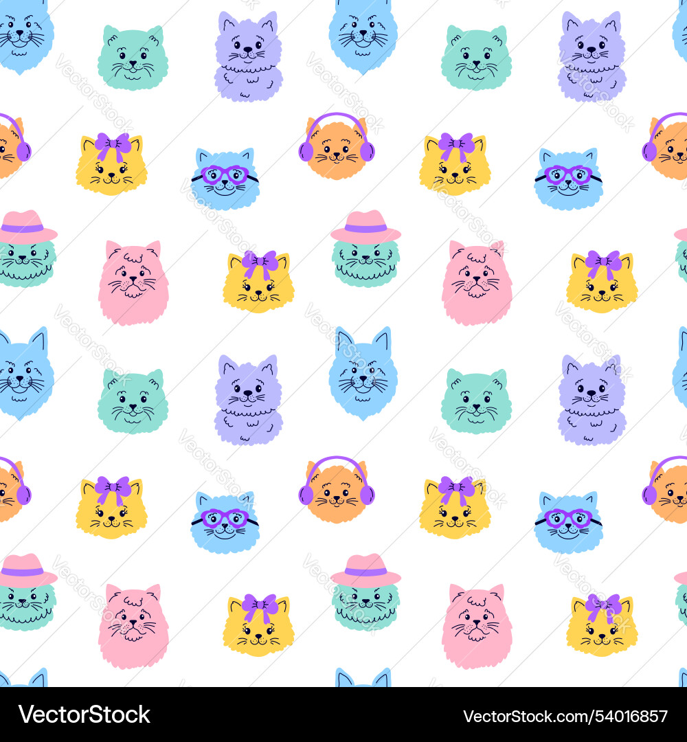 Seamless pattern with cat faces Vector Image