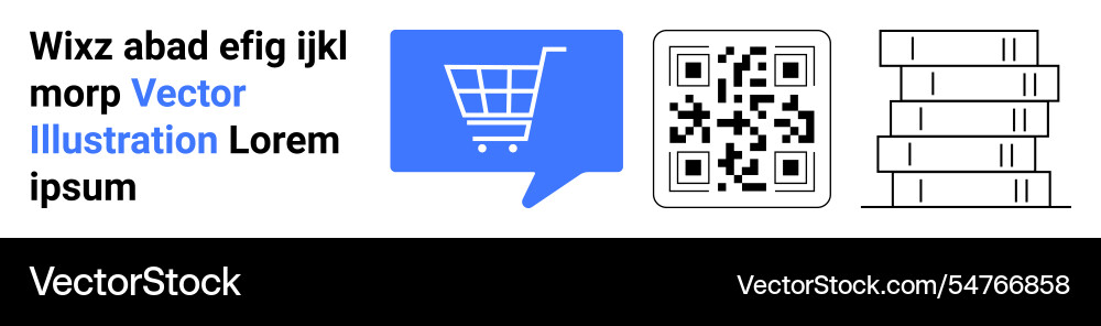 Shopping cart icon qr code and book stack Shopping cart icon qr code and book stack vector image