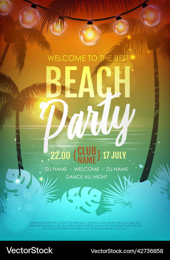 Tropical Disco Party Poster Vector Image