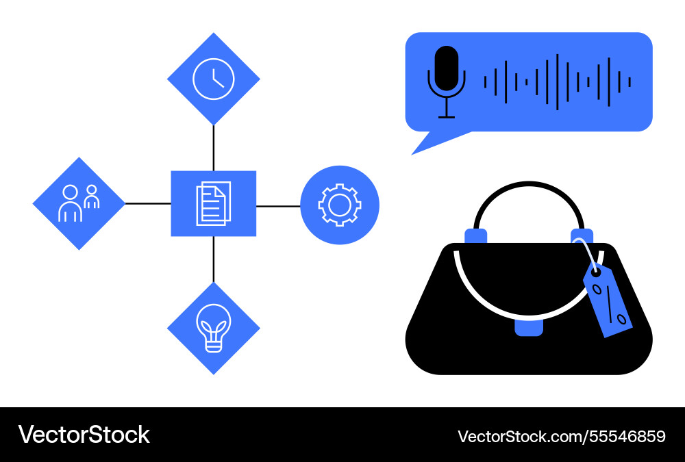 Digital workflow with task icons and voice command Digital workflow with task icons and voice command vector image