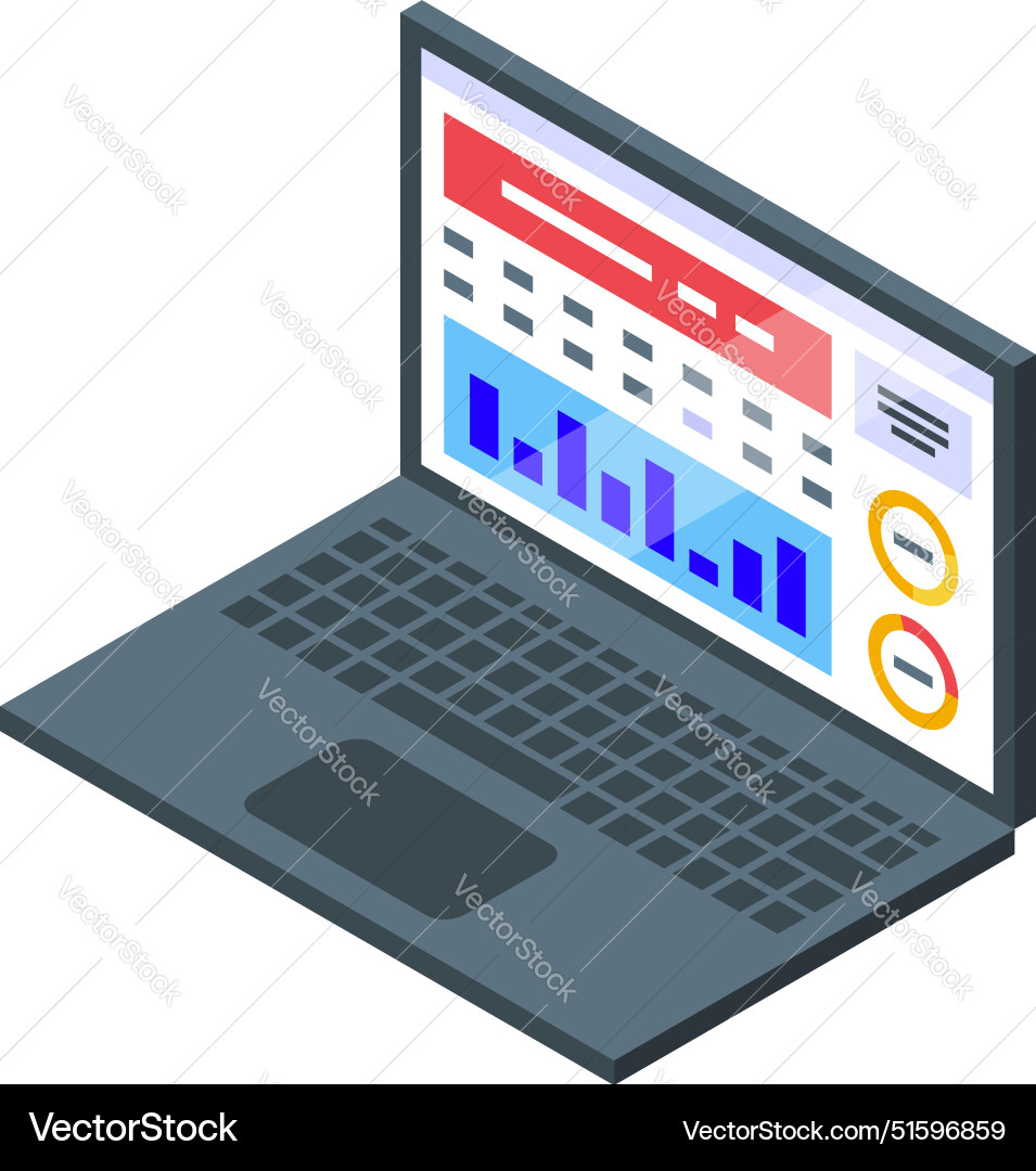 Laptop showing charts and data analysis software Laptop showing charts and data analysis software vector image