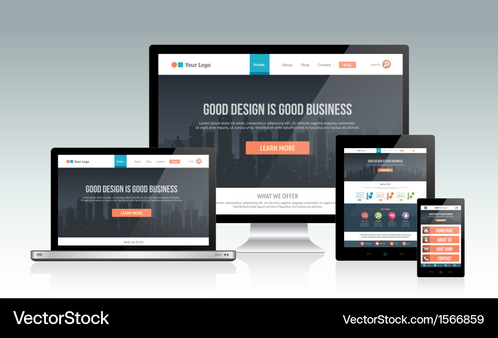 Mobile Device Website Mockups vector image