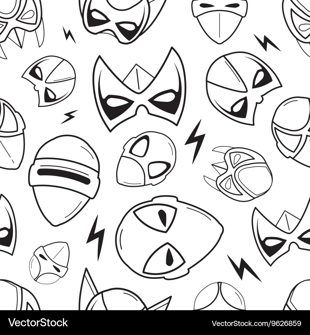 Seamless pattern of super hero masks in linear vector image