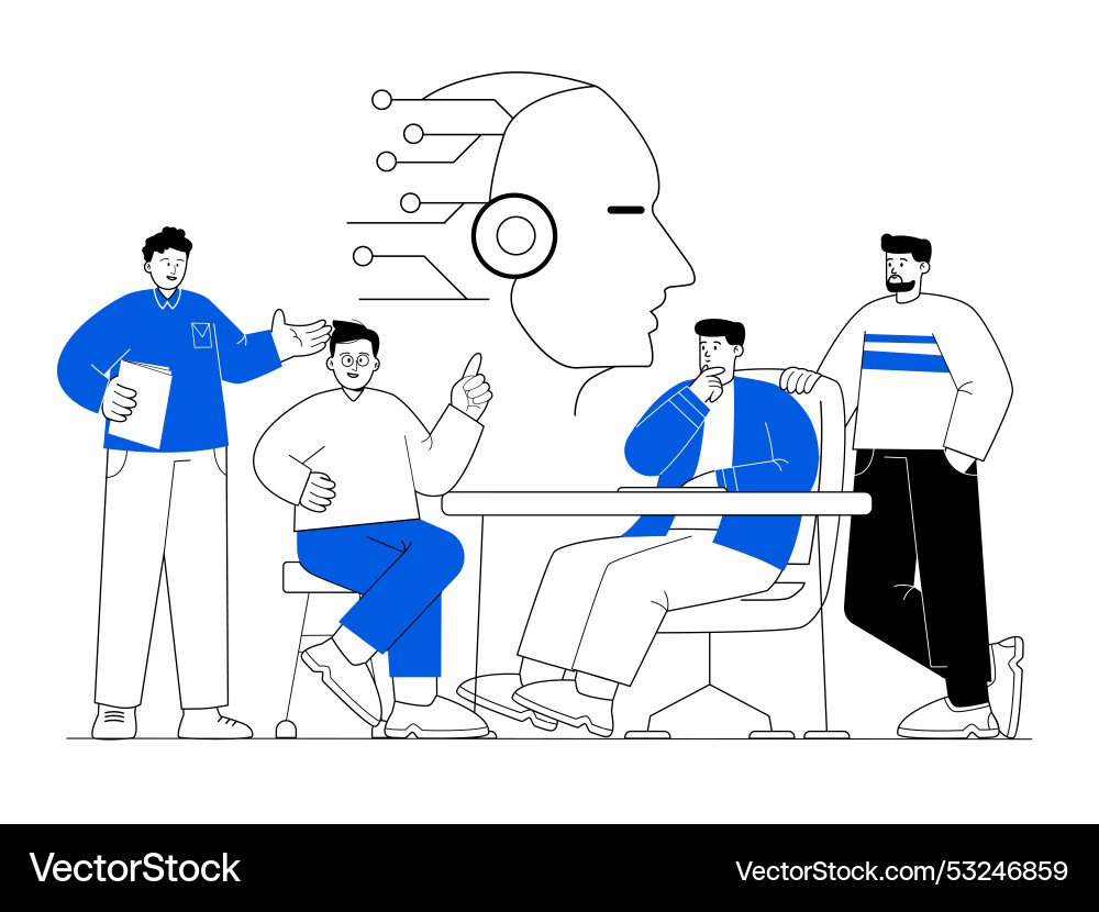 Team discuss ai artificial intelligence head robot Team discuss ai artificial intelligence head robot vector image