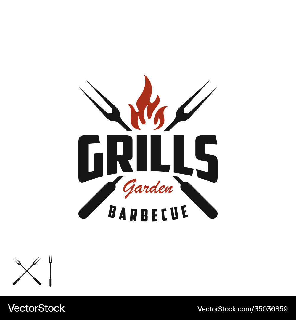 Vintage Grill with Flames Vector Image