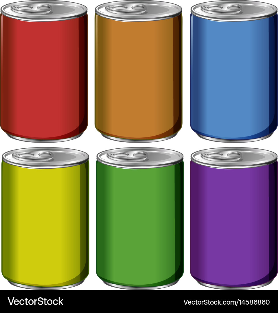 Aluminum cans in six colors Vector Image