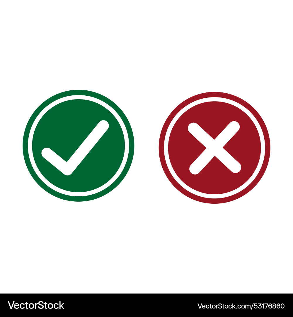 Cross check mark icons flat round buttons set vector image
