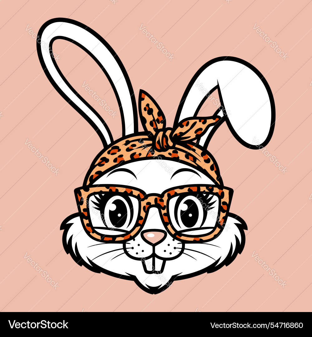 Cute bunny with glasses and leopard print bandana Cute bunny with glasses and leopard print bandana vector image
