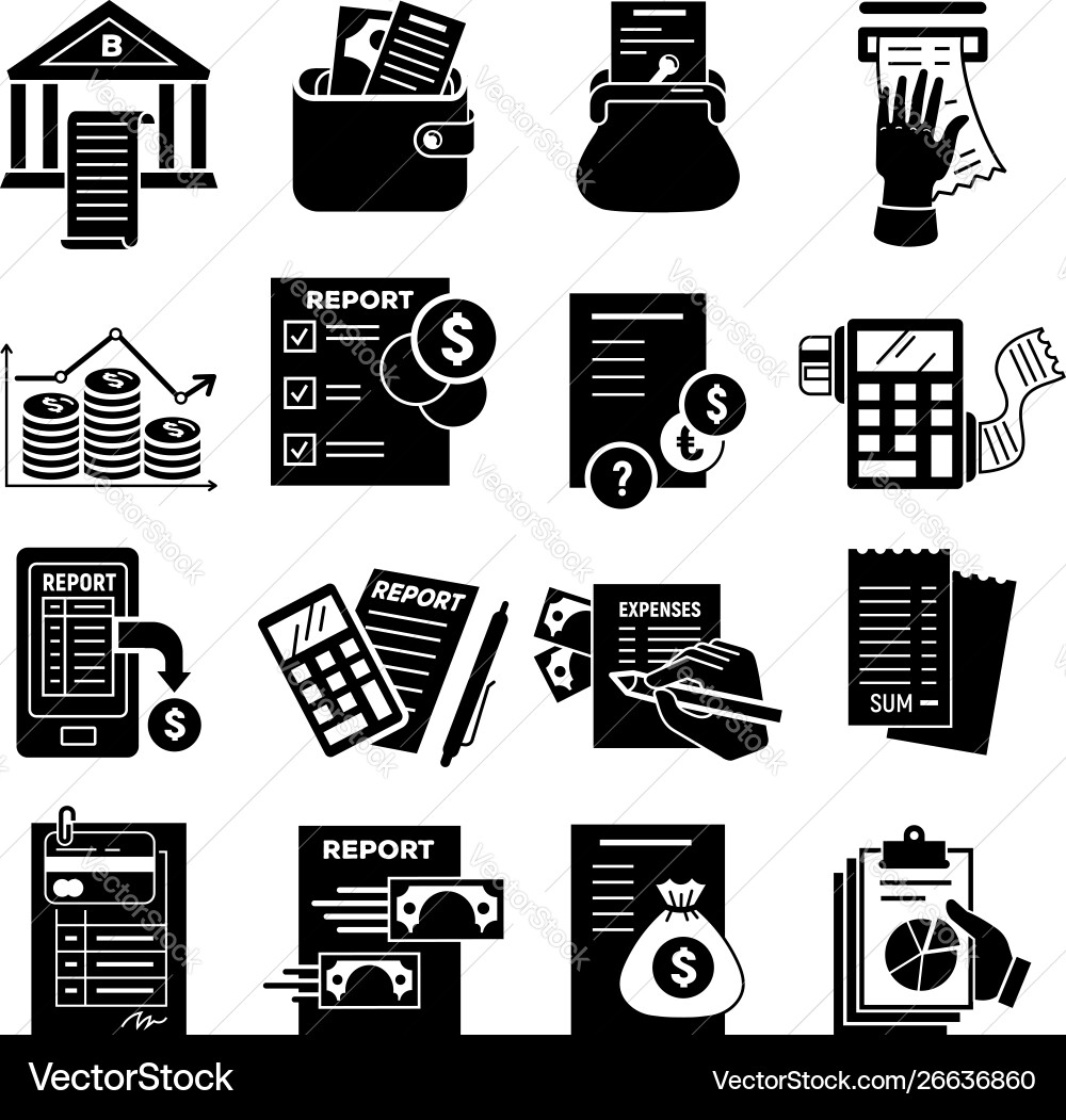 Expense report icons set simple style Expense report icons set simple style Vector Image