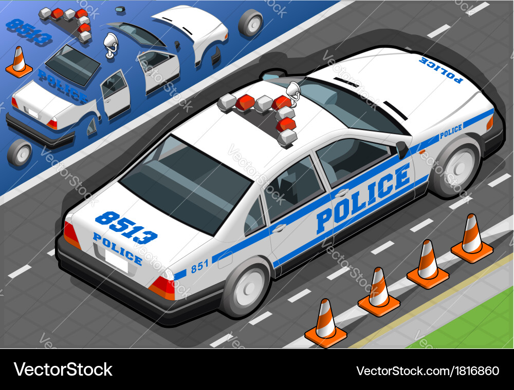 Isometric police car in rear view Vector Image
