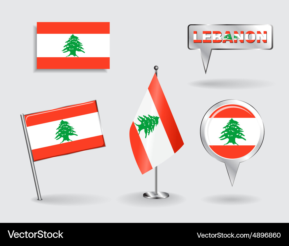 Lebanese Map Pointer Flags Set vector image