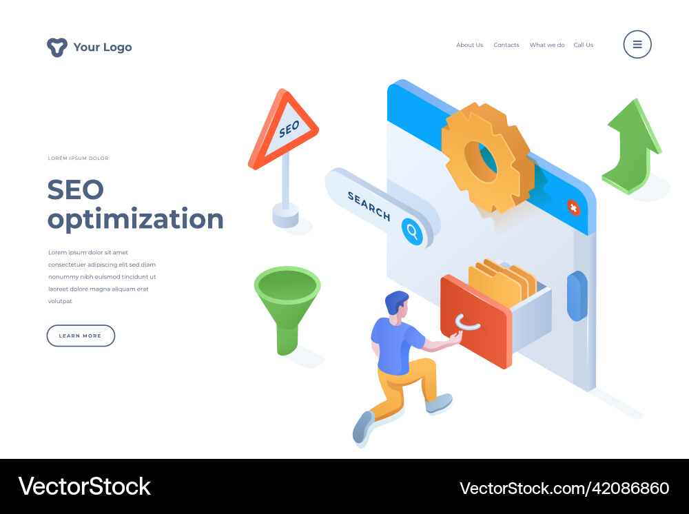 Seo optimization isometric landing page template Seo optimization isometric landing page template vector image