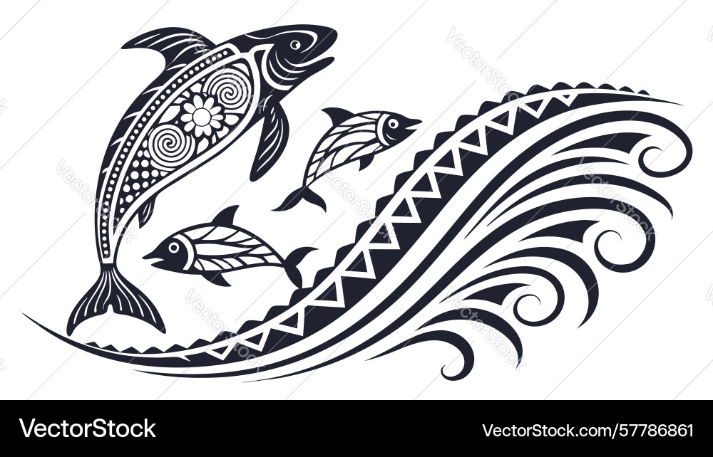 Abstract fish and wave motif border design Vector Image