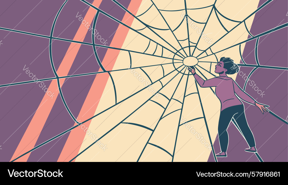 Delicate touch person interacting with spiderweb Vector Image