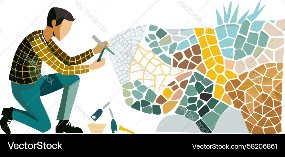 Man Creating Mosaic Art Vector Image
