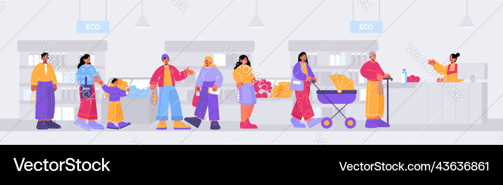 People buying organic products in eco shop vector image