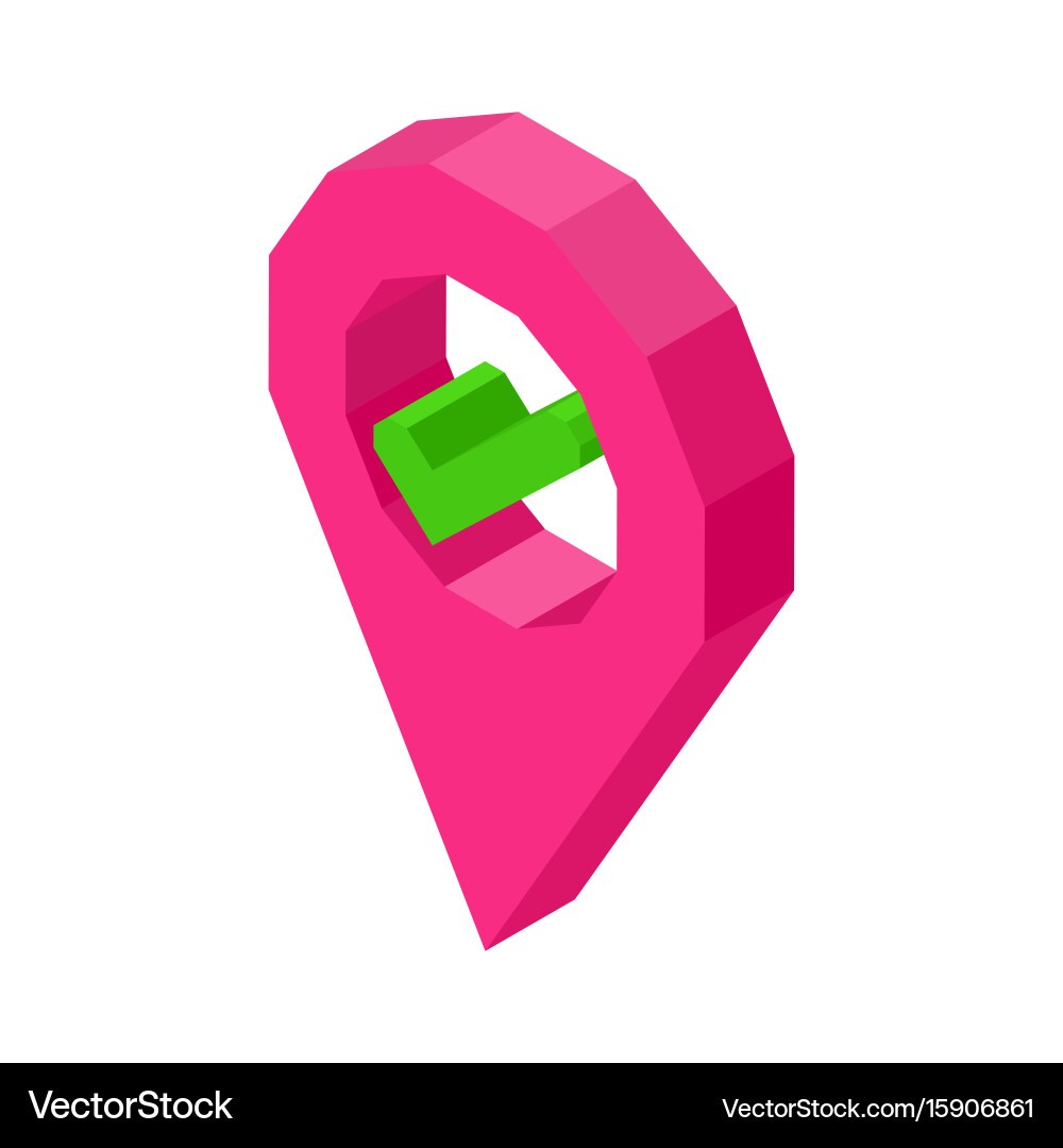 Pink geolocation symbol with check mark inside vector image