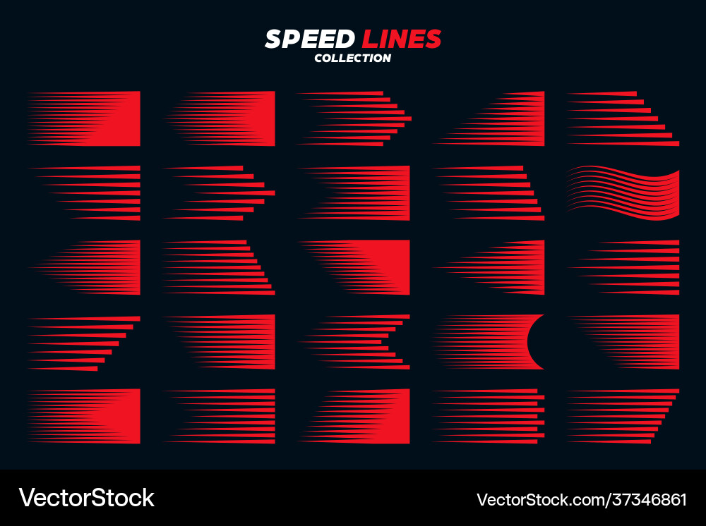 Red comic speed lines signs collection motion Red comic speed lines signs collection motion vector image