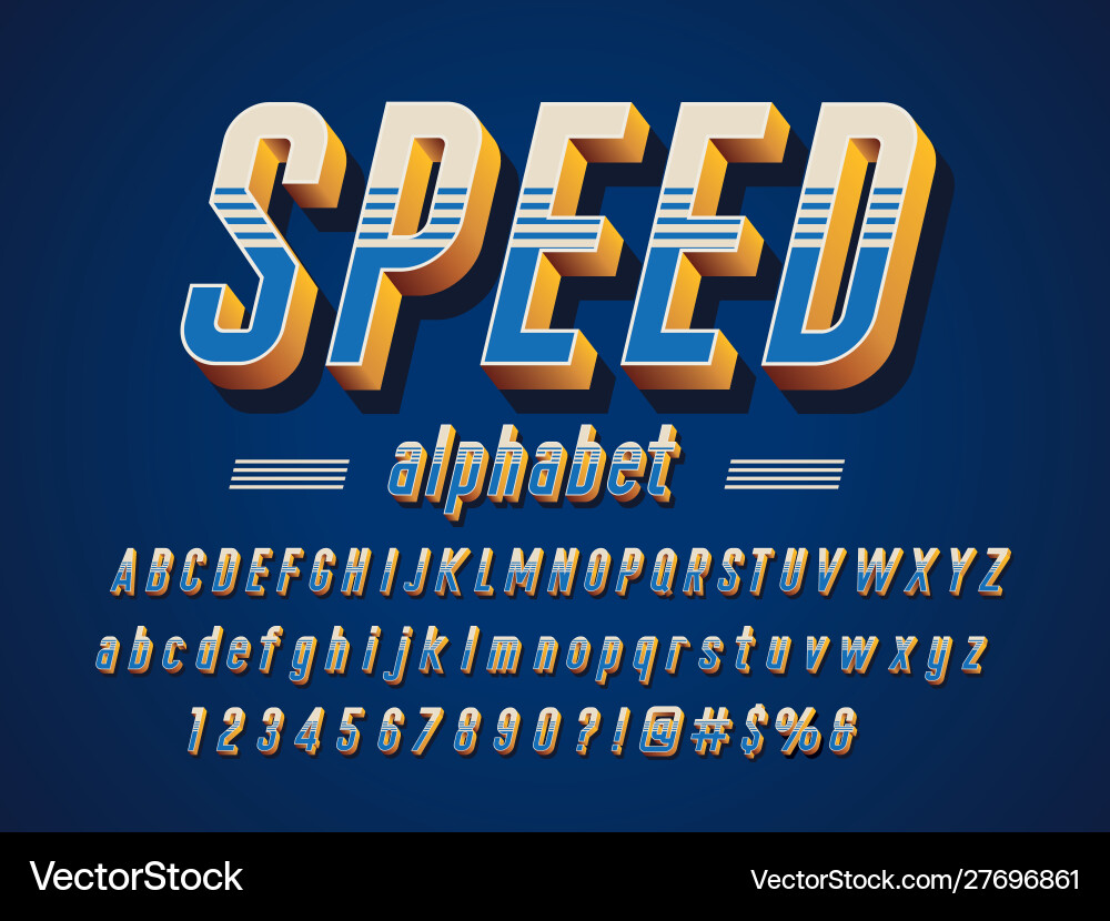 Retro 3D Font - Speed Lettering Vector Image