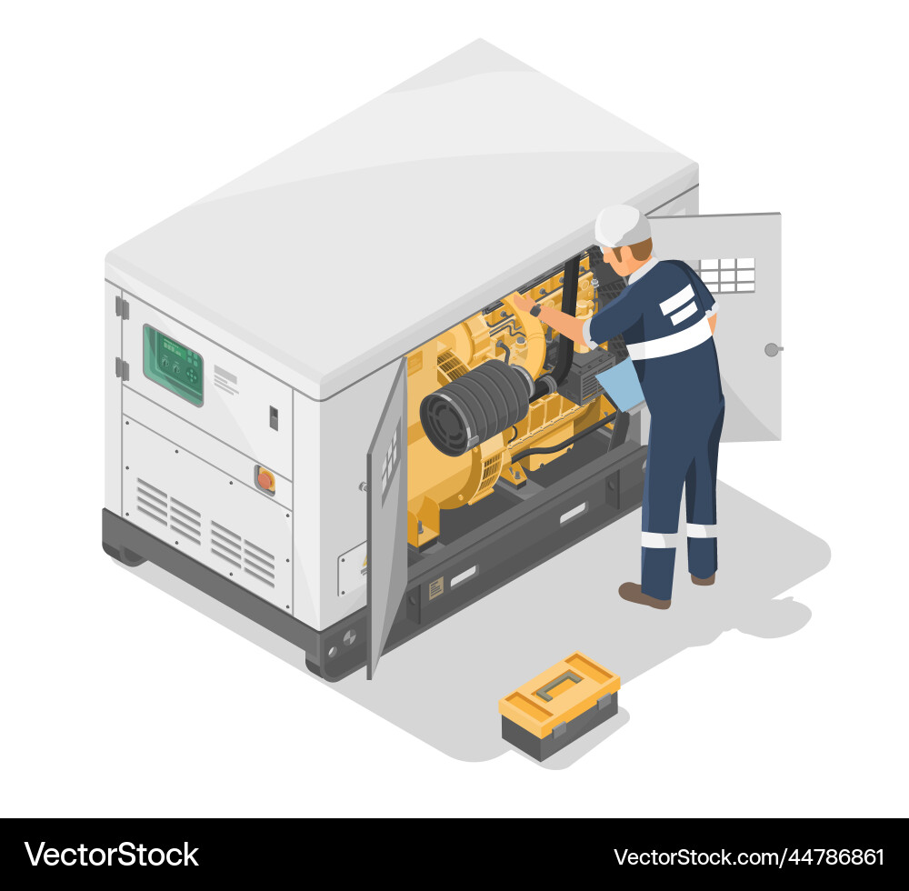 Silent power generators station servicing checking Silent power generators station servicing checking vector image