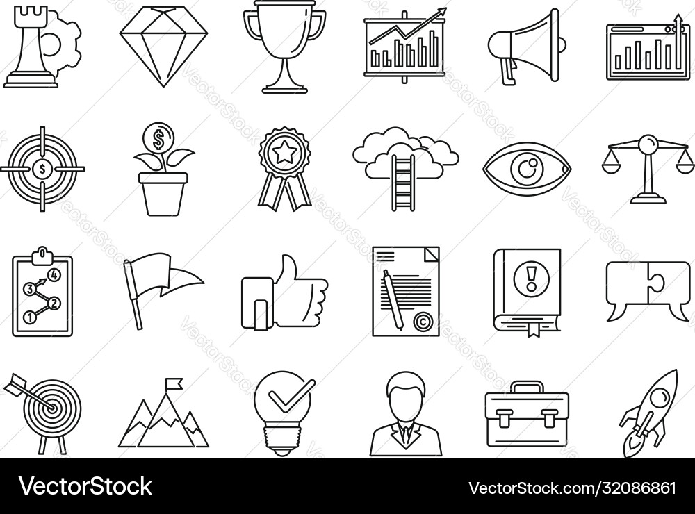 Success mission icons set outline style Success mission icons set outline style vector image