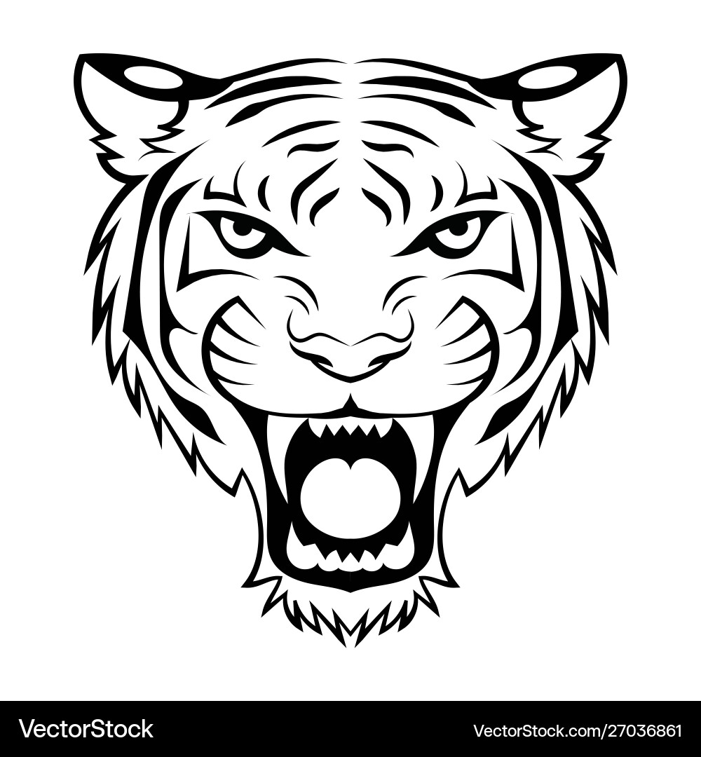 Tiger Head Logo - Black & White Vector Image