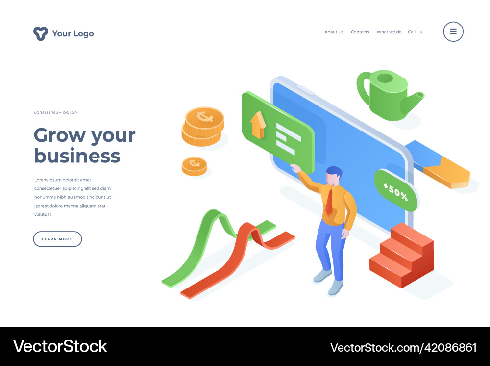 Wachsende Business isometrische Landing Page Template Wachsende Business isometrische Landing Page Template vektorbild