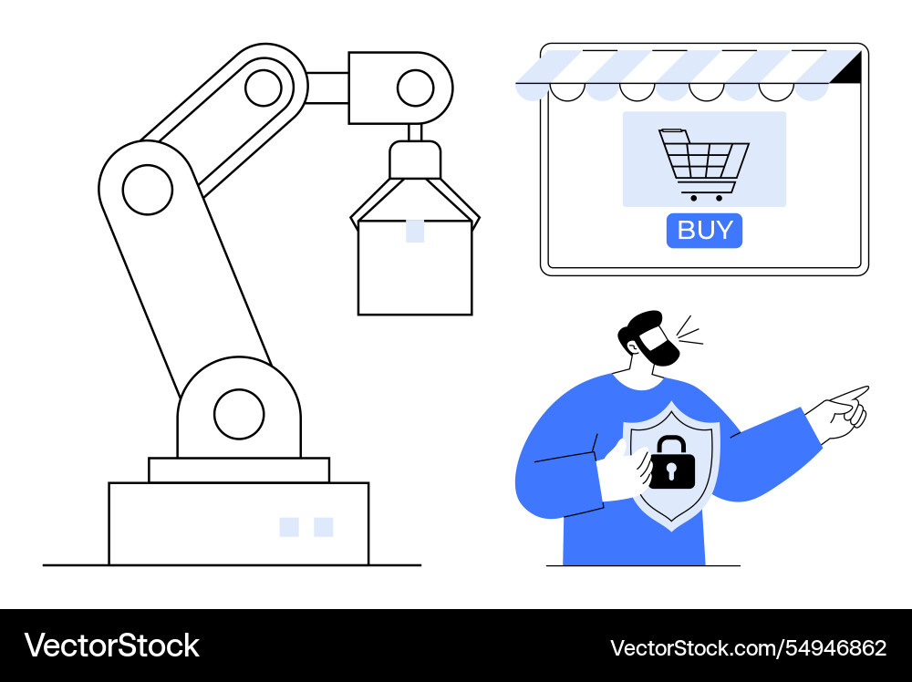 Automated robotic arm e-commerce security Vector Image
