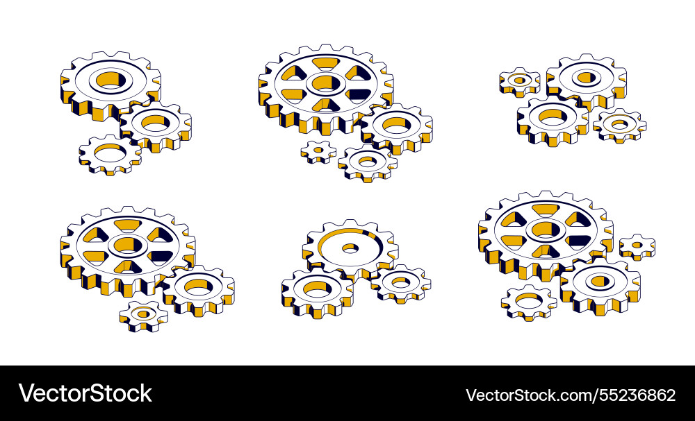 Mechanical engineering concept set gears and cogs Mechanical engineering concept set gears and cogs vector image