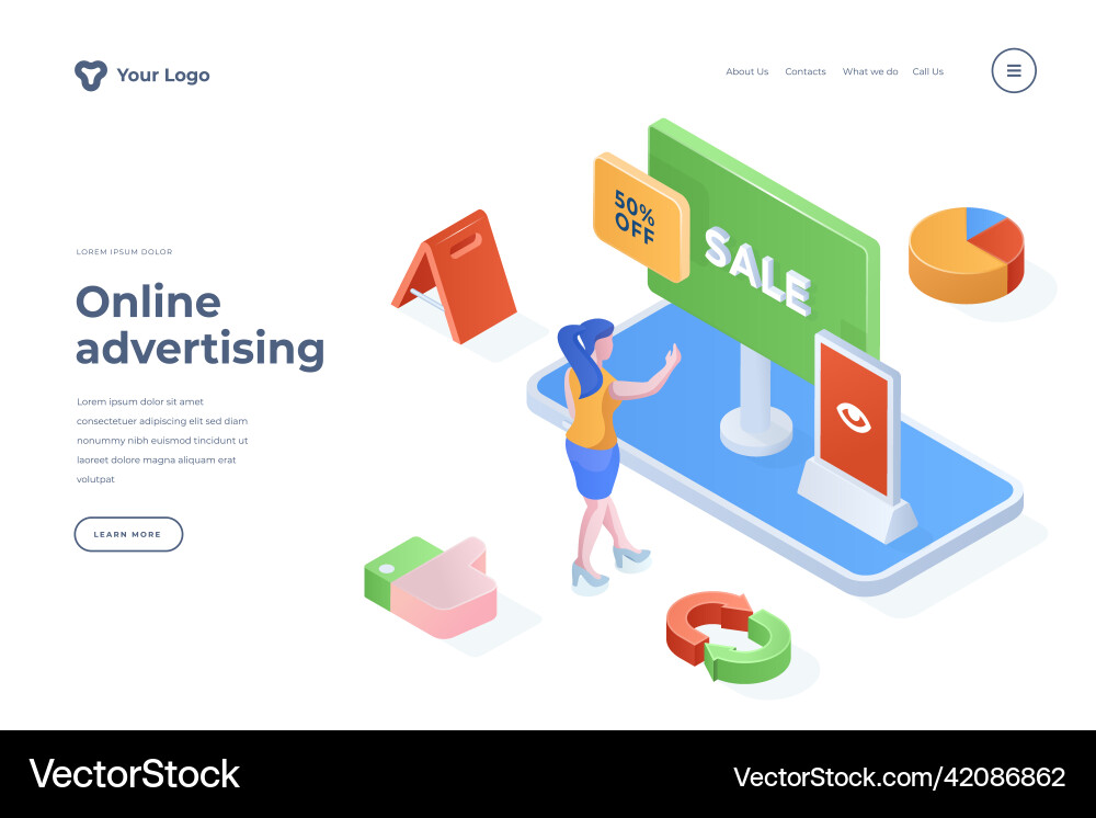 Online advertising isometric landing page template Online advertising isometric landing page template vector image