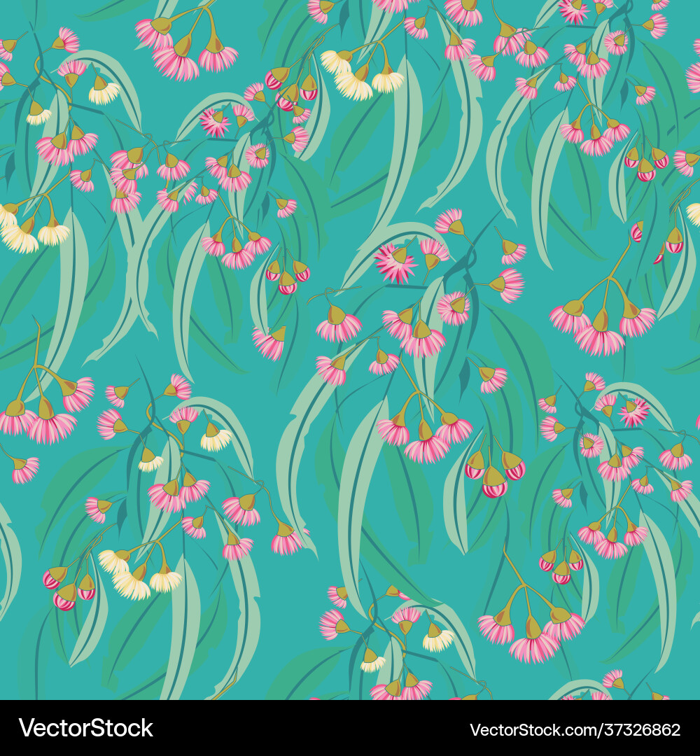 Pink eucalyptus blossom seamless repeat Pink eucalyptus blossom seamless repeat vector image