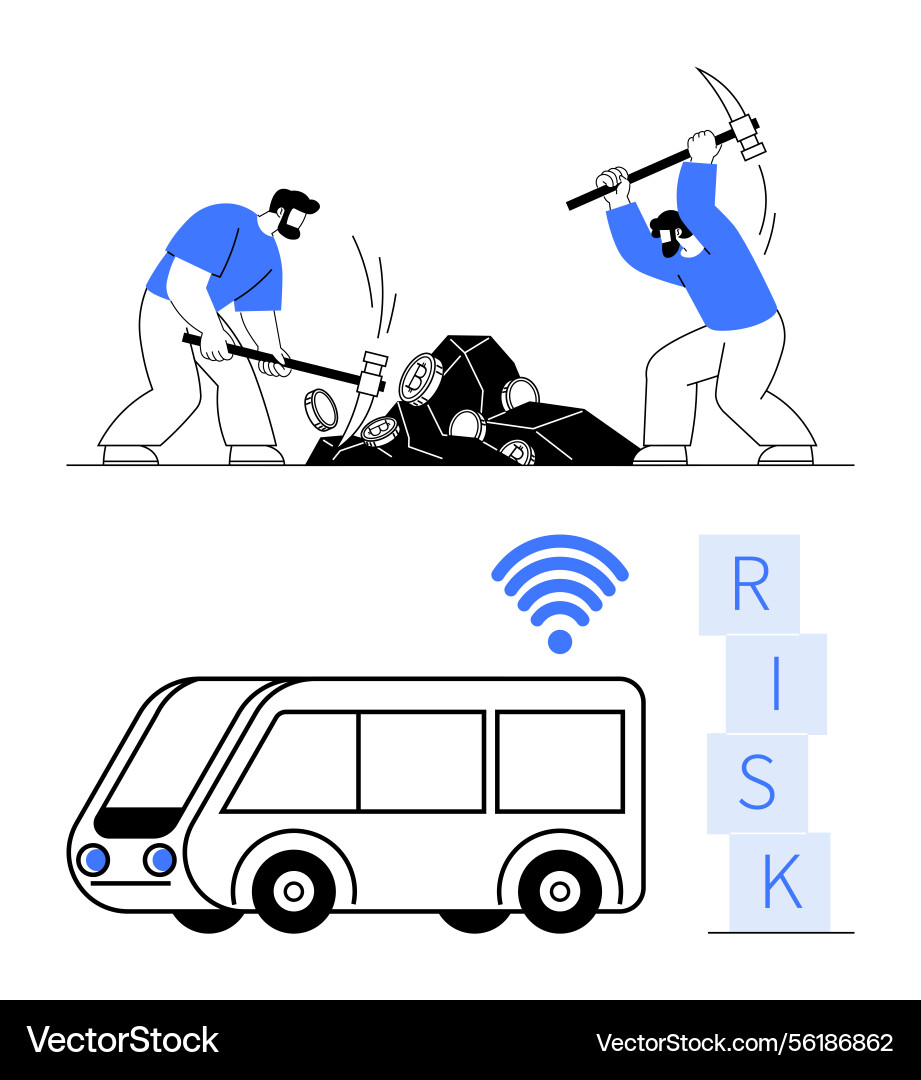 Team mining resources and autonomous bus Team mining resources and autonomous bus Vector Image
